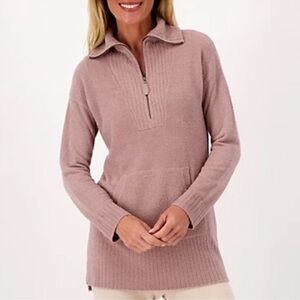 Barefoot Dreams CozyChic Lite High Rib Half Zip Tunic - Size 2X